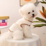 Bear Ice Cream Ribbed Top – Cream Πλεκτό Μπλουζάκι Σκύλου με Κεντητό Αρκουδάκι & Παγωτό - Image 4
