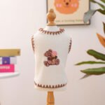 Bear Ice Cream Ribbed Top – Cream Πλεκτό Μπλουζάκι Σκύλου με Κεντητό Αρκουδάκι & Παγωτό