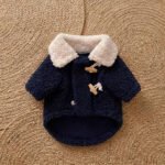 Navy Blue Teddy Duffle Dog Cardigan – Χνουδωτή Ζακέτα Σκύλου με Γούνινο Γιακά