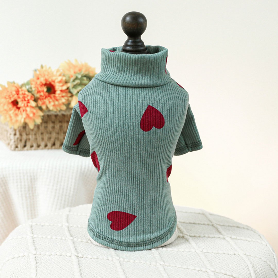 heart-ribbed-knit-dog-sweater-sage-green.jpg Heart Ribbed Knit – Πλεκτό Μπλουζάκι Σκύλου με Καρδιές (Sage Green) - Image 1