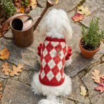 Red Argyle Cherry Knitted Dog Pullover – Κόκκινο Πλεκτό Πουλόβερ Σκύλου με Ρόμβους & Κερασάκι - Image 3