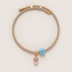 Χειροποίητο Beige Κολιέ με Χρυσές Λεπτομέρειες & Charms (Κουκουβάγια & Μάτι)