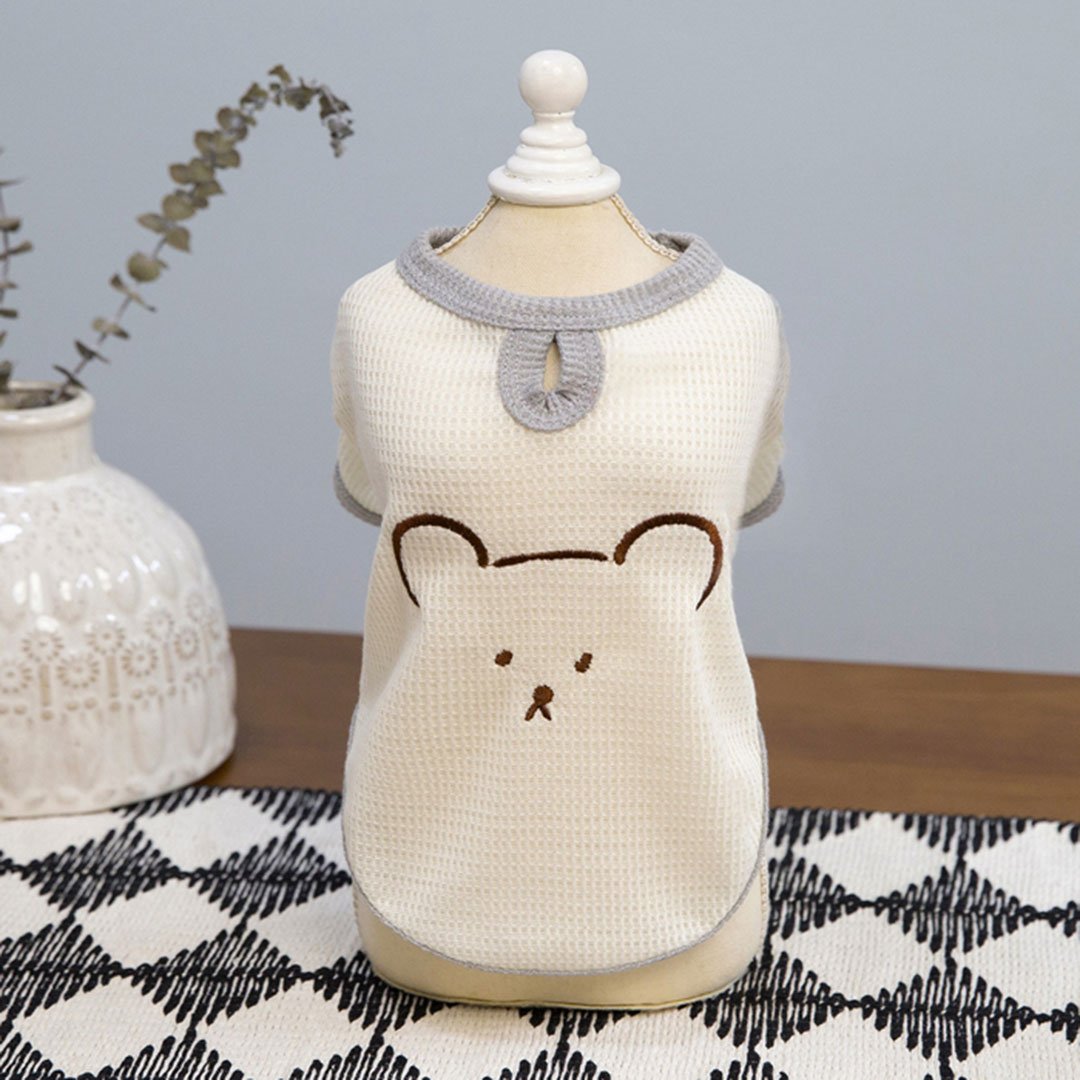 krem-mplouzaki-skylou-arkoudaki.jpg (2) Teddy Bear Waffle Dog Top – Κρεμ Μπλουζάκι Σκύλου με Ανάγλυφο Αρκουδάκι & Γκρι Λεπτομέρειες - Image 1