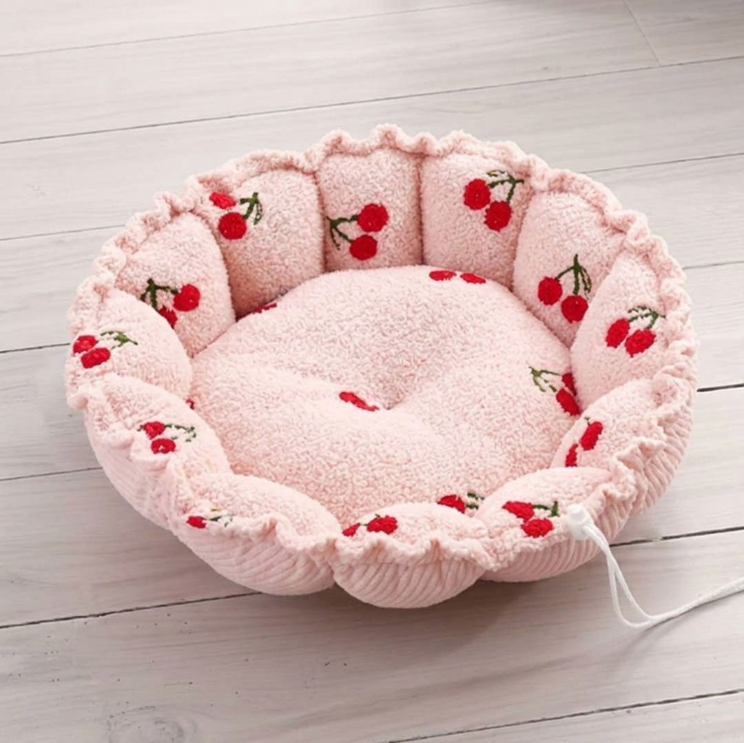 krevataki-skylou-stroggylo-roz-kerasakia-corduroy4 Aναπαυτικό Κρεβατάκι Σκύλου Flower / Donut – Sweet Cherry - Image 1