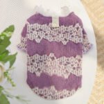 Purple Lace Knit Dog Sweater – Μωβ Πλεκτό Πουλόβερ Σκύλου με Δαντέλα & Κρίκο Harness