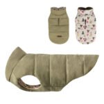 Luxury Αδιάβροχο Μπουφάν Σκύλου Διπλής Όψης – Olive / Festive Print