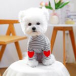 Striped Heart Elbow Knit – Ριγέ Μπλουζάκι Σκύλου με Καρδιές στους Αγκώνες (Grey & White) - Image 4
