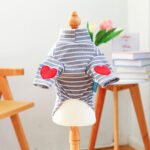 Striped Heart Elbow Knit – Ριγέ Μπλουζάκι Σκύλου με Καρδιές στους Αγκώνες (Grey & White)